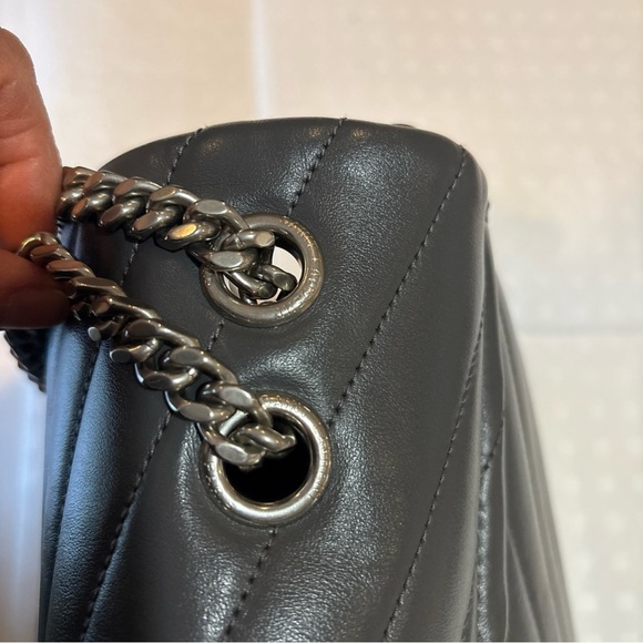 Yves Saint Laurent Metallic Gray Chevron Shoulder Bag - Picture 15 of 16